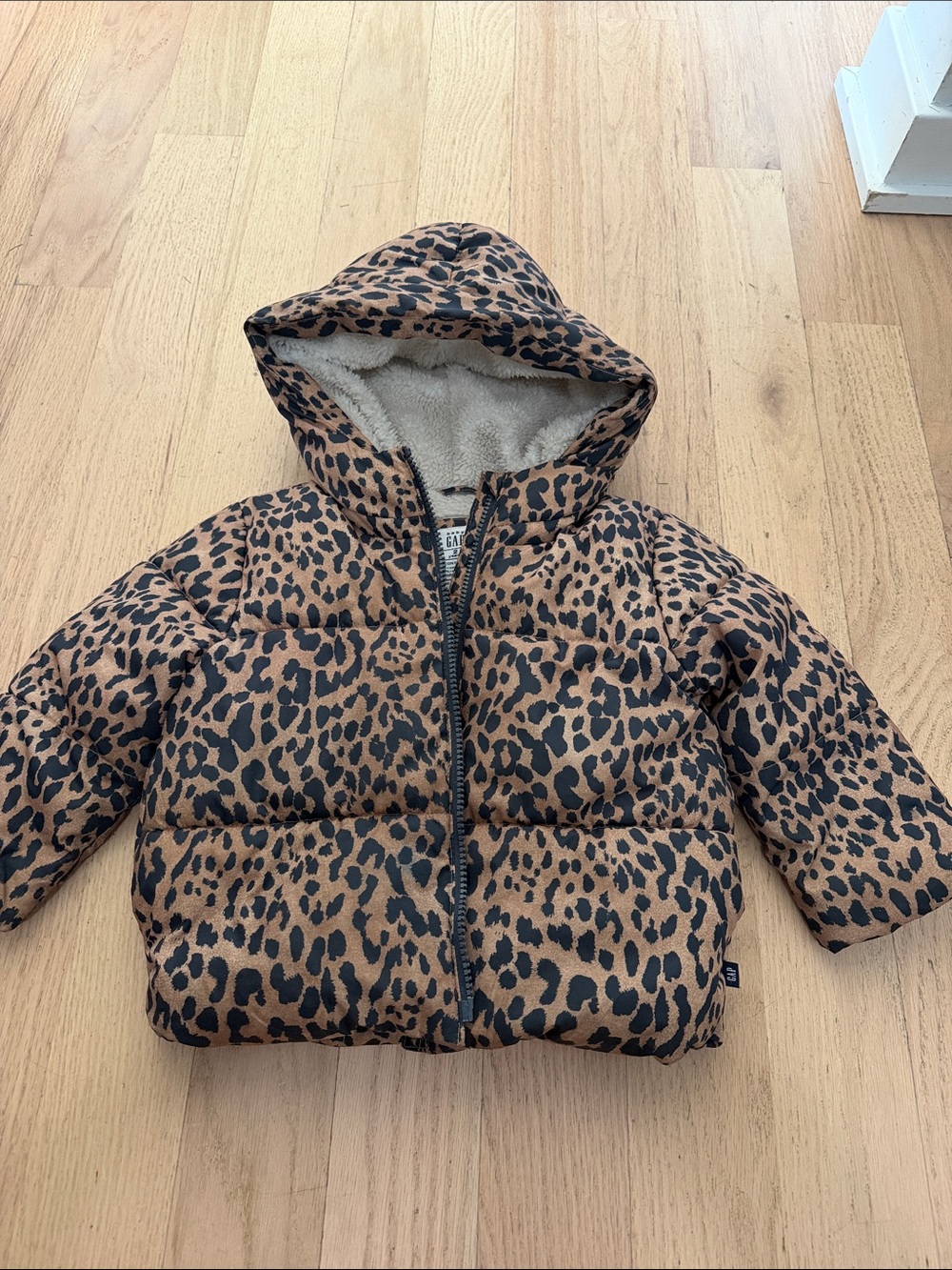 Gap Kids Leopard Print Puffer Jacket - Brown